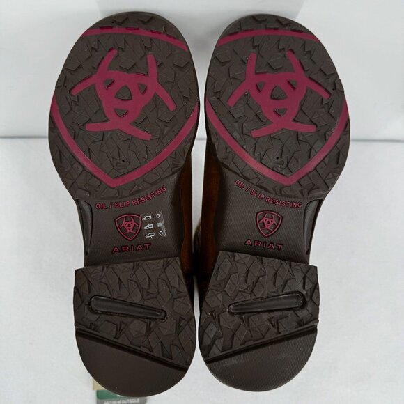 NWOB Ariat Womens Brown Leather Western Shortie Boots US 6.5B Oil/Slip Resistant - Picture 9 of 13